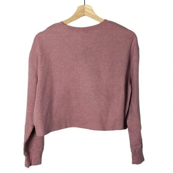 Wild Fable Pink Thermal Knit Crewneck Cropped Long Sleeve M - Picture 2 of 3